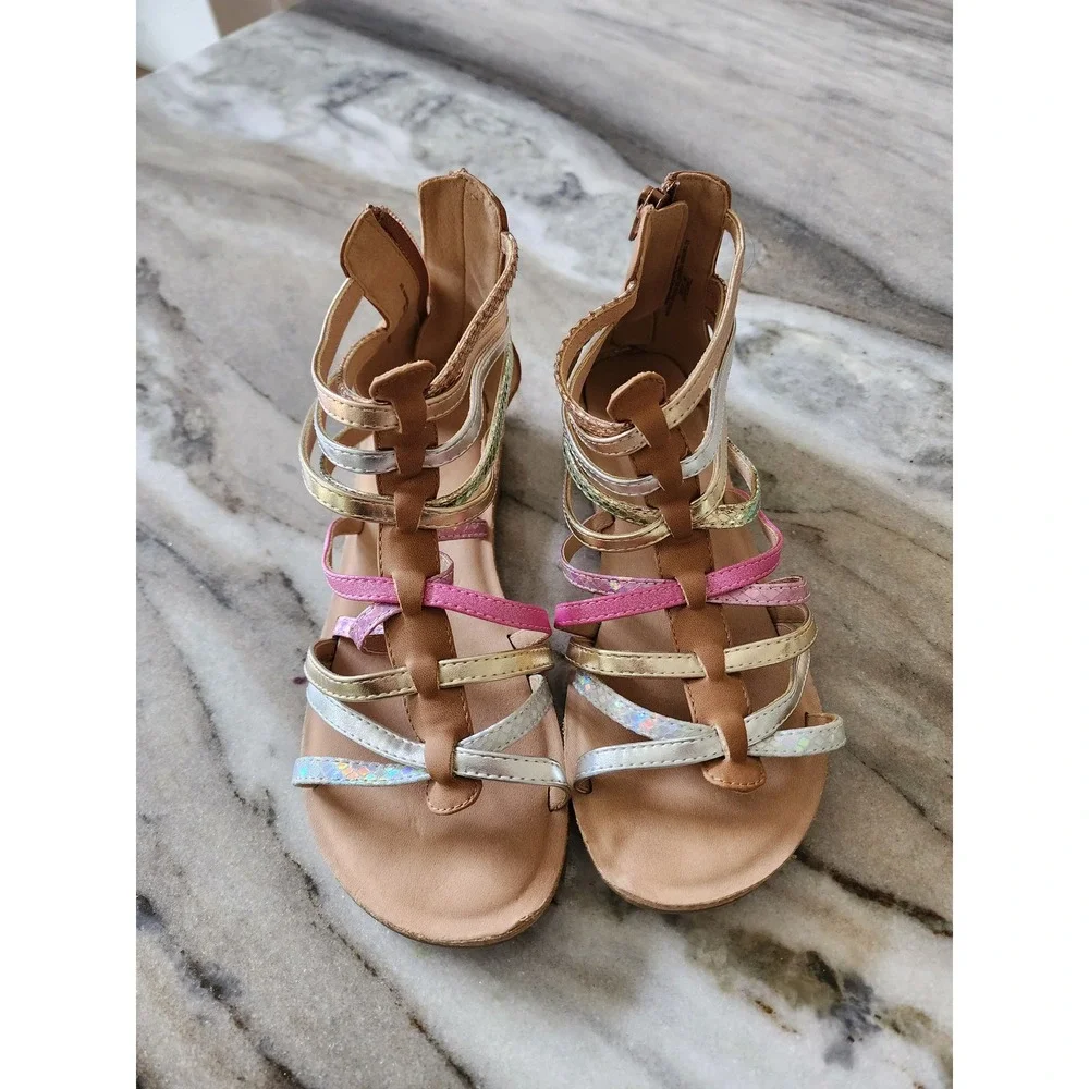 Tucker +‎ Tate Marissa Girls Metallic Gladiator Sandals Tan Pink Gold Size 5M
